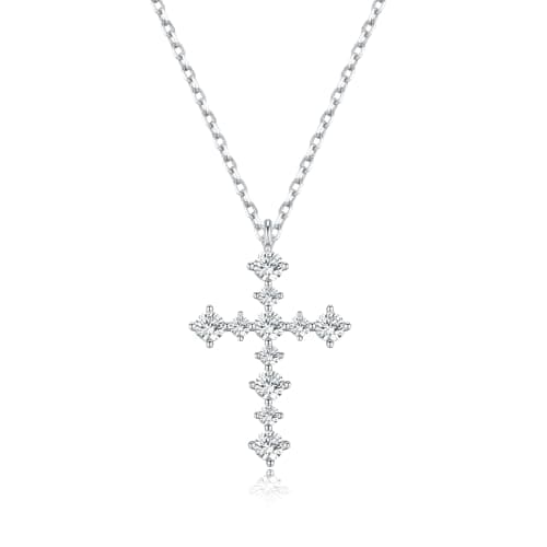 Lyniuoy Moissanite Cross Necklace for Women 18K White Gold Plated Cross Necklace Dainty Small Cross Faith Pendant Choker Charm Trendy Religious Jewelry Gift