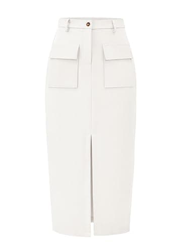 KIRUNDO Midi Skirts for Women Summer Fall High Waisted Cargo Trendy Pencil Slit Dressy Casual Business Work Long Skirt(Large, White) - Image 1