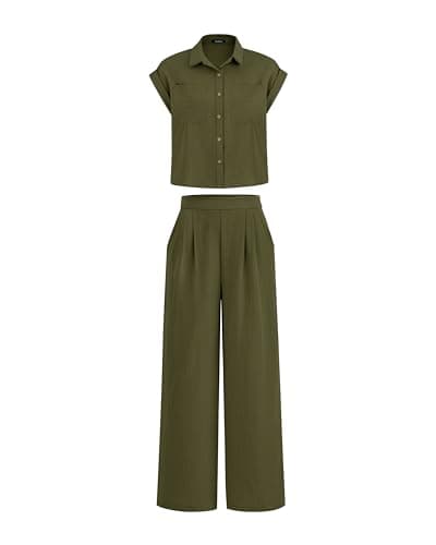 PRETTYGARDEN Womens 2 Piece sets Summer Cap Sleeve Tops Palazzo Pants Dressy Casual Vacation Travel Outfits Tracksuits - Image 1
