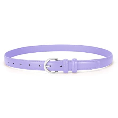 SANSTHS Women Leather Belt for Jeans Pants Fashion Ladies Skinny Belt for Dresses Thin Belt with Single Prong Buckle,Purple,M - Image 1