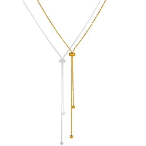 Hclian Lariat Necklace for Women Dainty Gold Long Necklace 14k Gold Plated Adjustable Y-Shaped Pendant Necklace Sliding Lariat Chain Minimalist Layered Statement Jewelry - Image 1