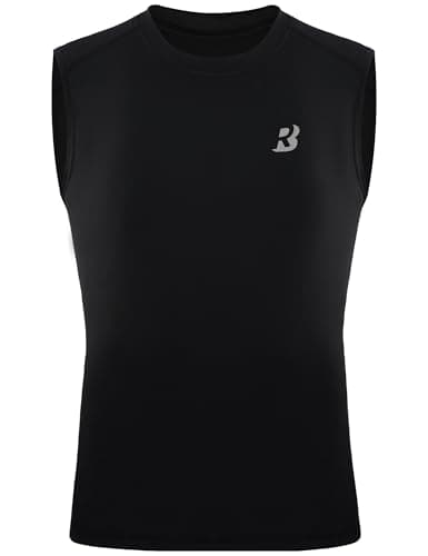 Roadbox Boys Sleeveless Compression Shirts, Youth Quick-Dry Football Undershirt, Athletic Tank Tops for Basketball Sports Black - Image 1