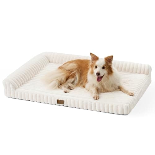 COZY KISS Large Dog Bed, Faux Rabbit Fur Orthopedic Foam Dog Bed with Sides, Removable Washable Cover & Waterproof Lining, Comfortable Pet Couch for Large Dogs, Cream (44" L x 32" W x 7" Th) - Image 1
