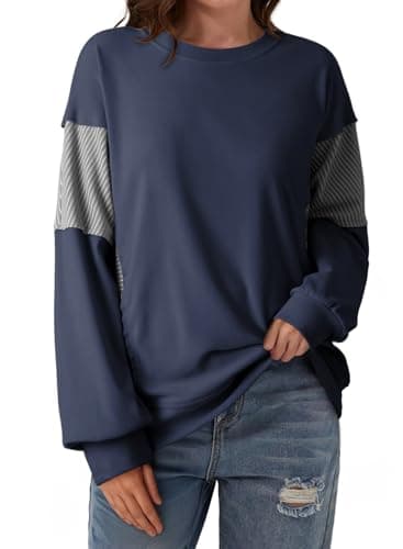 Dokotoo Oversized Hoodies for Women Crew Neck Sweatshirts For Women Trendy Long Sleeve Tops Loose Soft Pullover Cute Shirts Vacation Outfits Plus Size Fall Fashion Winter Clothing Blue Sweatshirt L - Image 1