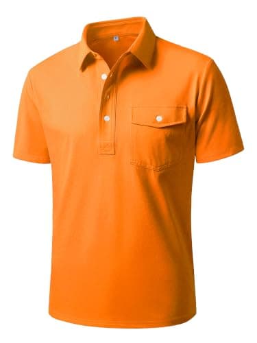 JEMLDL Mens Polo Shirts Short Sleeve Golf Tennis Shirt Quick Dry Collared Casual Work Tops with Pocket 4 Button Placket Tops Orange XL - Image 1