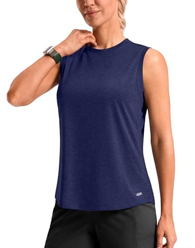 Viodia Women's Sleeveless Loose Fit Workout Tops Quick Dry Running Athletic Shirts High Neck Tennis Yoga Tank Tops for Women Navy 2XL - Image 1