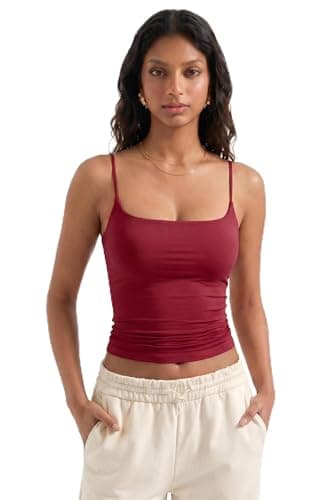 Women Tops Sexy Going Out Summer Tanks Top Air Tank Top Double Line Adjustable Cami Trendy Summer Sleeveless Tops (Wine,S)