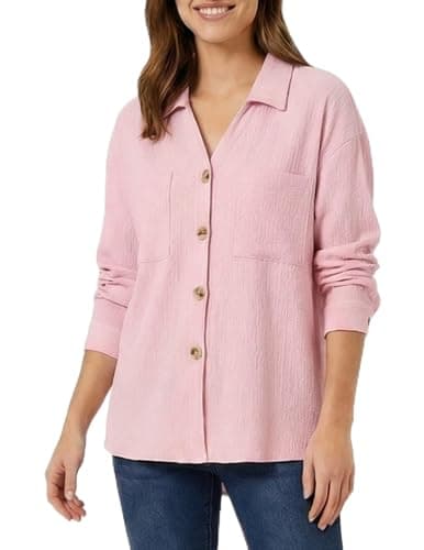 GAMISS Button Down Shirt for Women Long Sleeve Shirts Collared Casual Blouses Tops with Pocket Pink, M - Image 1