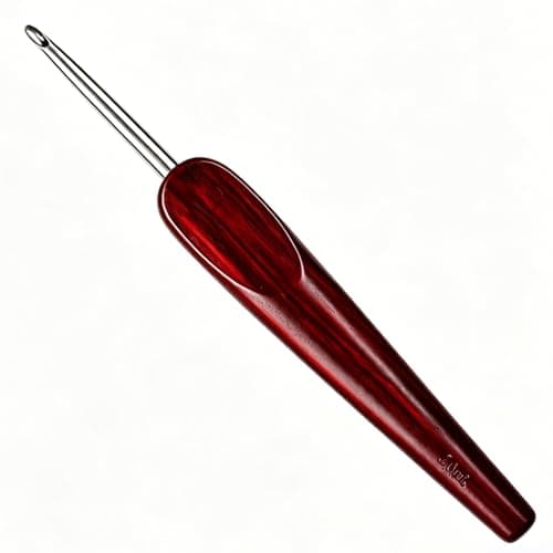 3.5mm Crochet Hook, 3.5 mm Blood Sandalwood Handle Ergonomic Hook for Arthritic Hands, Hand Polished Stainless Steel Rustproof, Red - Image 1