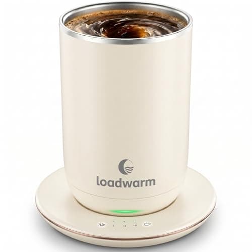 Self Stirring Heated Coffee Mug, 10 fl oz Magnetic Mixing Cup with Coffee Warmer, 3 Temp Settings, Food-Grade Stainless Steel Interior, Plug-in Desk Mug for Office Home, 8H Auto Shut-Off, White - Image 1
