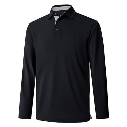 M MAELREG Long Sleeve Polo Shirts for Men Pique Dry Fit Performance Wicking Active Casual Collared Mens Golf Shirts - Image 1