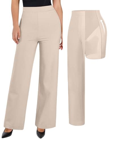 Popilush Wide Leg Pants Woman Tummy Control 2 in 1 Dress Pants Work Slack High Waisted with Pockets Business Casual Outfits Khaki Size XXL - Image 1