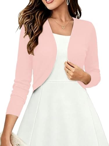 Heymoments Women's Long Sleeve Thin Shrugs for Dresses Light Pink 2X-Large Open Front Knit Lightweight Coat Cropped Tops Shawls and Wraps Cardigan Dressy Sweater Clothes - Image 1