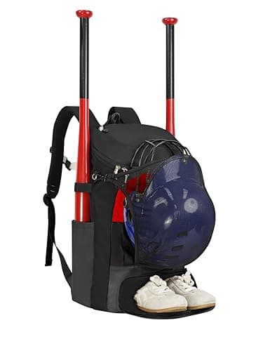 TPAID Baseball Backpack Softball Bag: 2 Bat Adult Youth Lightweight - Dry Wet Separation Compartment Shoe Glove Storage Helmet Holder Equipment Fence Hook College Team Backpack Black - Image 1