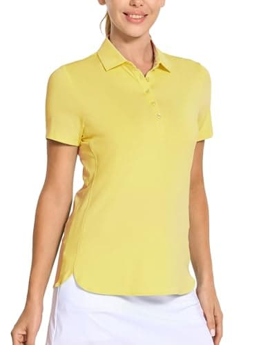 M MAELREG Womens Golf Shirt Short Sleeve Casual Lightweight Quick Dry Collared Tennis Polo Shirts for Women Yellow - Image 1