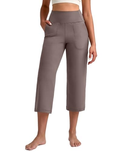 G4Free Wide Leg Pants with Pockets for Women Skin Friendly High Waist Stretch Yoga Pants Loose Casual Summer Capris(Taupe,S,21") - Image 1