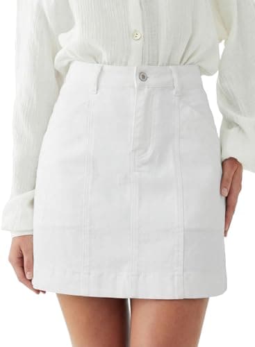 Sidefeel Jean Skirt for Women High Waisted Stretch Casual Trendy Summer Mini Denim Skirt Large White - Image 1
