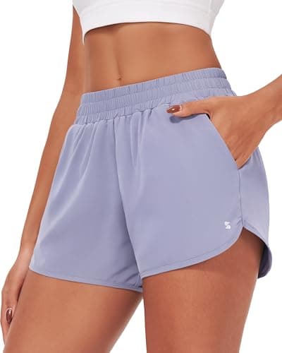 Stelle Womens 3" Running Shorts Mesh Liner High Waisted Workout Shorts Quick Dry Dolphin Athletic Shorts with Pockets (Purple Haze,XXL) - Image 1