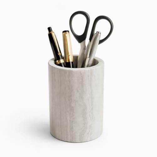 Pencil Holders&Pen Holdersr Stand for Desk Handmade,Unique Natural Marble,Sturdy Holds Stationery and Makeup Brushes Neatly With Anti-slip Base,Ideal Gift for Office and Home Use in Classic Grey - Image 1