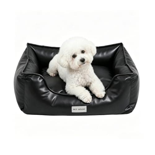 Marchul Faux Leather Dog Bed, Waterproof Cat Sofa Bed, Washable Pet Couch with Non-Slip Bottom for Small Medium Dogs & Cats, 24.4 × 18.5in Black