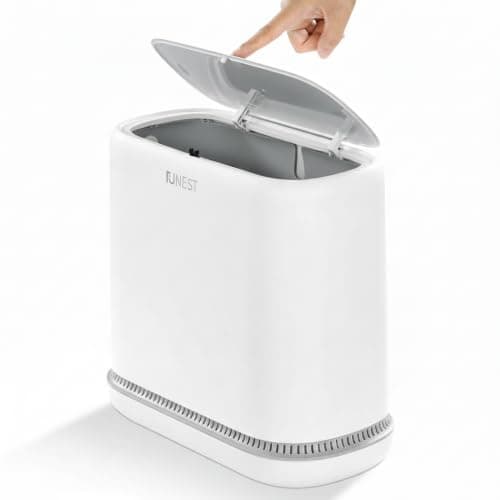funest Bathroom Trash Can, 3.3 Gallon Slim Trash Can with Lid, Adsorption Garbage Can with Press-Top Lid, Small White Narrow Plastic Trash Bin for Bathroom, Office, Bedroom, Living Room - Image 1