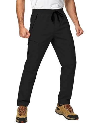 AGVNG Mens Hiking Pants Waterproof Quick Dry Lightweight Cargo Pants 5 Pockets UPF 50+ Elastic Waist Drawstring Cuff Tactical Work Casual Athletic Gym Travel Black M - Image 1