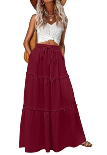 Lepunuo Floral Long Skirts Womens Casual Boho High Waisted Spring Skirts Trendy Cute Skirts with Pockets - Image 1