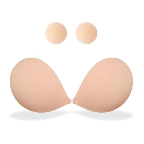 MITALOO Seamless Adhesive Bra Sticky Strapless Invisible Push up Bras Silicone Backless Nipple Cover for Women Beige - Image 1