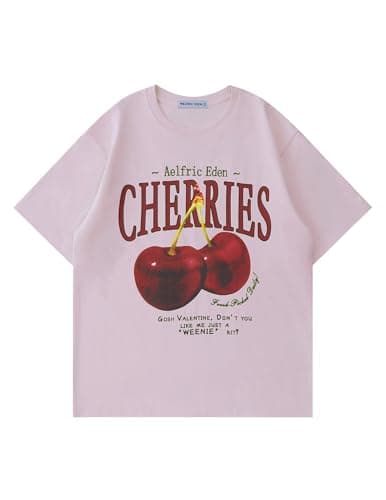 Aelfric Eden Oversized Graphic Tees Unisex Cherries Print T Shirts Casual Summer Short Sleeve Top Cotton Cute Tee Shirt Black