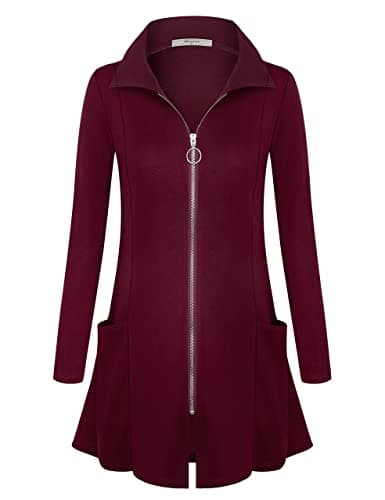 Miusey Tunic Sweatshirts for Women Long Zip Up Hoodies Juniors Autumn Full Zip Sweaters Long Sleeve Tunic Coat Office Clothing Wine XX-Large - Image 1