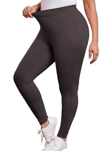 AusLook Plus Size Dark Gray Leggings for Women 26 Inch High Waisted Tummy Control 2X Yoga Pants Soft Stretch Workout Lounge Pants - Image 1