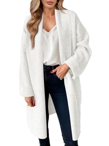 Saodimallsu Womens Long Cardigan Sweaters Chunky Open Front Oversized Slouchy Knit Fall Trendy Coatigan Jackets White - Image 1