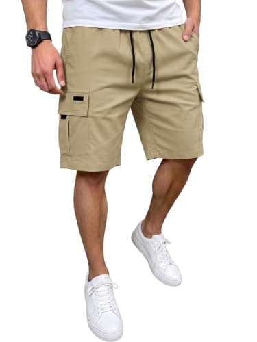 JEMLDL Mens Cargo Shorts Casual Classic Stretch Waist Drawstring Summer Work Shorts with 5 Pockets Light Khaki XXL - Image 1