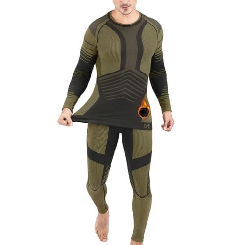 MeetHoo Mens Thermal Underwear Set Seamless Fleece Lined Base Layer Sports Long Johns Winter Gear Running Skiing Green - Image 1