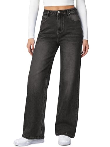 HDLTE Baggy Stretchy Jeans for Women High Waisted Trendy Wide Leg Jeans Boyfriend Denim Pants with Patch Pockets(Grey,Small) - Image 1