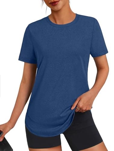 3rd hill Womens Workout Tops Short Sleeve Crewneck Sports Yoga Running Shirts Quick Dry Outfits Deep Blue 3XL - Image 1