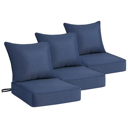 Domvaranique Patio Furniture Cushion Set, 24 x 24 x 6 Extra Thick Deep Seat Outdoor Chair Cushions for Patio Furniture, Olefin Replacement Set, Water Resistant, Removable Cover, Ties and Handle, Blue - Image 1