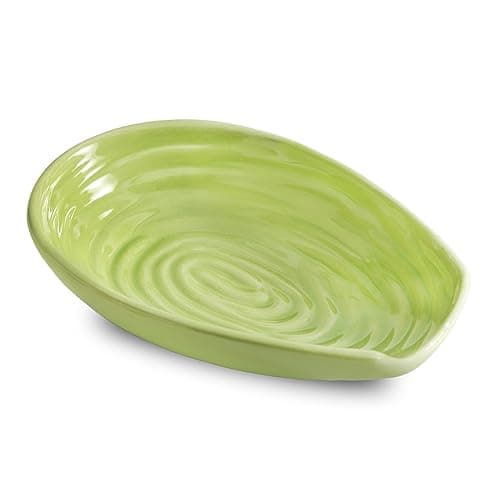 Spoon Rest for Stove Top, Hasense Ladle Holder for Countertop, Ceramic Cooking Utensil Rest for Ladle, Spatula and Tongs, Heat-Resistant Spoon Holder for Coffee Station and Kitchen, Green - Image 1