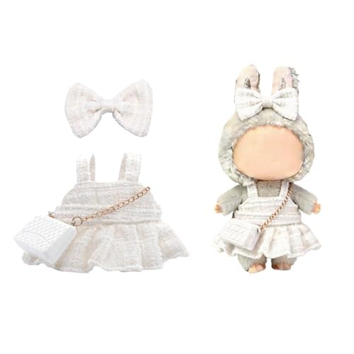 LYBHYQTII 17cm Doll Clothes - Premium Handmade Clothes 3 Piece Set Velvet Bowknot & Bag & Dress Adjustable Outfit - Luxury Chic Style Set High-End Fashion Accessories White Bow Set - (No Doll) - Image 1