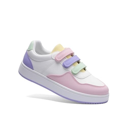 Girls' Vintage Tennis Shoes Classic Sneakers Breathable Non-Slip Athletic Shoes Cute Lace Up Casual Shoes for Big Kids Size 5 - Image 1