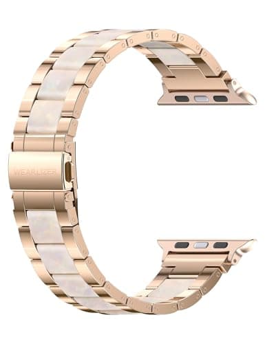 Wearlizer Compatible with Apple Watch Band 38/40/41/42mm Fashion Wristbands Womens, Stainless Steel + Resin Metal Replacement for iWatch Series 11 10 9 8 7 6 5 4 3 SE/Ultra 3 2 1-RoseGold/Colorful