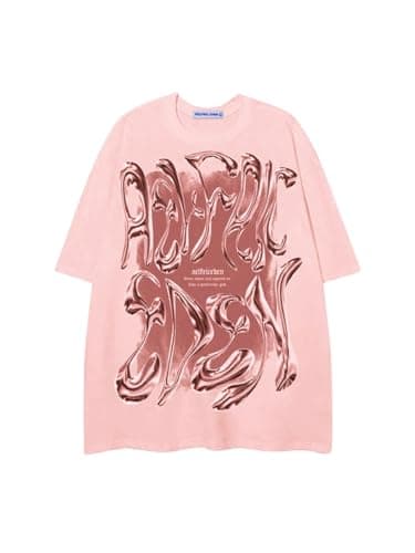 Aelfric Eden Metalic Graphic Tees Men Y2k Oversized T Shirts Women Vintage Tees Pink Summer Tops