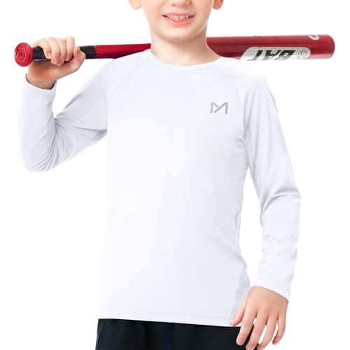MEETYOO Boys Compression Shirt Long Sleeve Athletic Undershirt for Youth Kids Quick Dry Football Base Layer A-White - Image 1