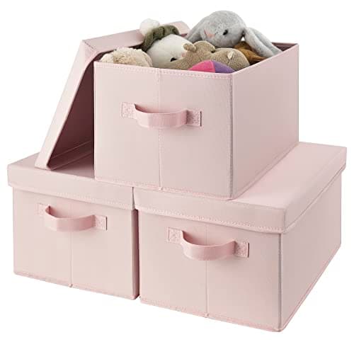 GRANNY SAYS Storage Bins Fabric, Storage Bins with Lids, Collapsible Storage Box Closet Shelf, Decorative Storage Baskets for Organizing Bedroom Dorm Nursery, Pink, Medium, 3-Pack - Image 1