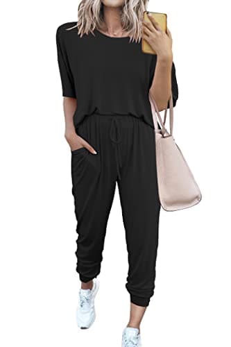 PRETTYGARDEN Women's Two Piece Lounge Sets 2025 Spring Summer Jogger Pants Vacation Outfits Travel Airplane Matching Clothes (A-black,3X-Large) - Image 1