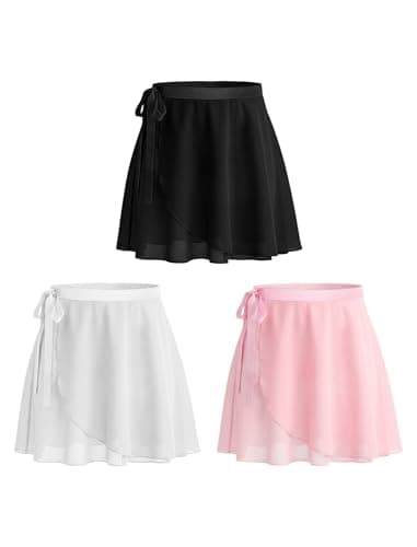 JiAmy 3 Pack Tutu Girls Ballet Wrap Skirt Chiffon Dance Skirt for Toddler Kids Adjustable Tie for Dance Party 4-5 Years - Image 1