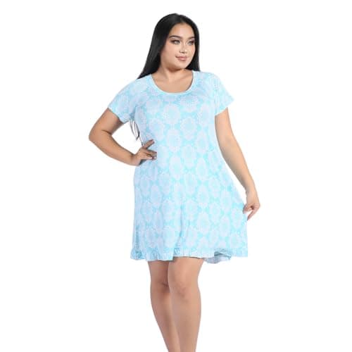 Breathable Women's Nightgown - Viscose made from Bamboo Sleepwear, Short Sleeve Comfy Ladies Pajama,Women’s Pijamas de Mujer Blue - Image 1