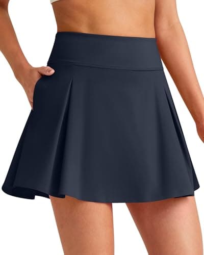 G4Free Tennis Skirts for Women High Waisted Golf Skorts Inner Shorts Summer Stretchy Athletic Skirt with Pockets(Dark Navy,XXL) - Image 1