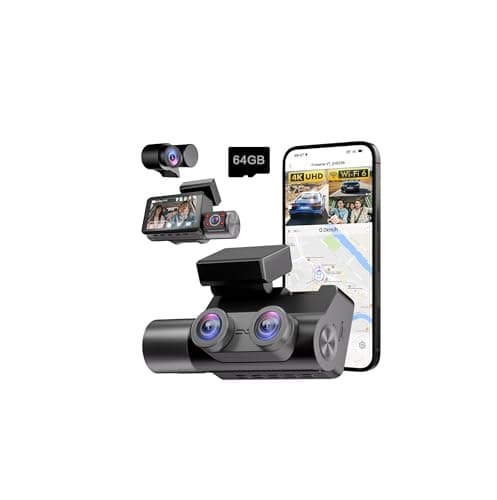 Frvesroe 4K 3 Channel Dash Cam Front and Rear Inside with WiFi 6 & GPS, 4K+1080P+1080P Dash Camera for Cars, FREE 64GB Card, IR Night Vision, 24H Parking Mode,Dashcam for Family & Rideshare Driver(V1) - Image 1