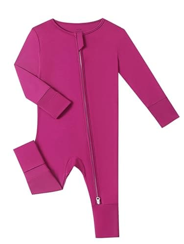 Joonberry Unisex Baby Bamboo Viscose Long Sleeve Romper, Cute Prints Zipper Footless Jumpsuit, Toddler One-Piece Outfits (Purple, 18-24M) - Image 1